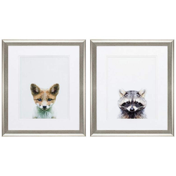Fox Raccoon 22" High 2-Piece Framed Wall Art Set