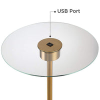 Possini Euro Volta Antique Brass USB Tray Table Floor Lamp