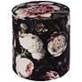 Moody Black Fresh Floral Velvet Pouf Ottoman