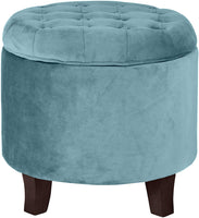 Pop by Kinfine Fabric Upholstered Round Storage Ottoman - Velvet Button Tufted Ottoman with Removable Lid, Burgundy