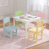 Nantucket Kid's Wooden Table & 4 Chairs Set with Wainscoting Detail, Pastel ,Gift for Ages 3-8