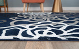 Floral Navy Grey White Area Rug