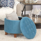 Pop by Kinfine Fabric Upholstered Round Storage Ottoman - Velvet Button Tufted Ottoman with Removable Lid, Burgundy