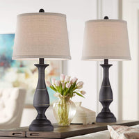 Table Lamps Metal Linen Drum Shade - Set of 2