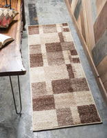 Warm Toned Checkered Beige Light Brown Area Rugs