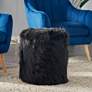 Carminna Black Faux Fur Round Accent Stool with Storage
