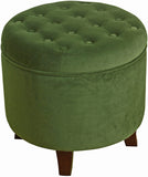 Pop by Kinfine Fabric Upholstered Round Storage Ottoman - Velvet Button Tufted Ottoman with Removable Lid, Burgundy