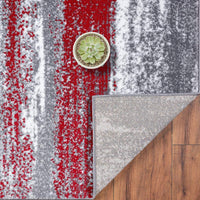Modern Abstract Soft Ivory Grey Red Area Rug