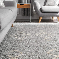 Moroccan Diamond Tassel Grey Soft Plush Shag Area Rug