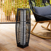 Grey Patio Outdoor Solar-Powered Woven Resin Wicker Lantern Floor Lamp
