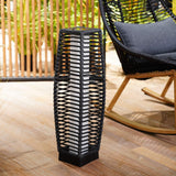 Grey Patio Outdoor Solar-Powered Woven Resin Wicker Lantern Floor Lamp