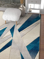 Modern Geometric Blue Ivory Comfy Hand Carved Area Rugs