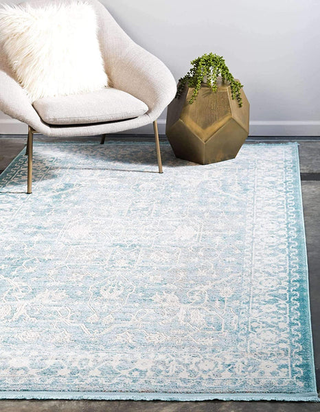 Traditional Distressed Vintage Classic Light Blue Soft Area Rug