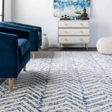 Geometric Ivory Blue Area Rug