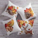 Fall Throw Pillow Cover Autumn Harvest Animals and Maple Leaves - Set of 4