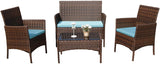 Rattan Patio Indoor/Outdoor Brown/Blue Conversation Set - Chairs / Coffee Table