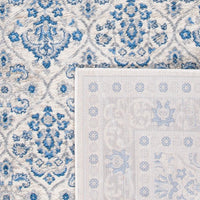 Oriental Damask Trellis Area Rug, Ivory Blue