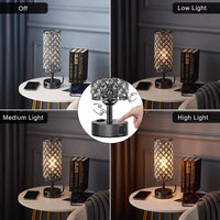 tuba Crystal Touch Control Table Lamp with Dual Fast Quick USB Ports Acaxin 3-Way Dimmable Accent Bedside Light with Bulb