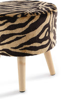 Tiger Stripe Ottoman and Footstool 13" Round Decorative Faux Fur Stool
