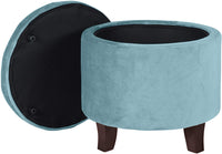 Pop by Kinfine Fabric Upholstered Round Storage Ottoman - Velvet Button Tufted Ottoman with Removable Lid, Burgundy