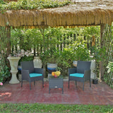 Rattan Patio Indoor/Outdoor Black/Blue Conversation Set - Chairs / Coffee Table