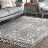 Moroccan Diamond Tassel Grey Soft Plush Shag Area Rug