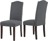 Set of 2 Luxurious Fabric Dining Chairs with Copper Nails and Solid Wood Legs (Light Gray)