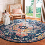 Oriental Medallion Distressed Area Rug, Navy / Fuchsia