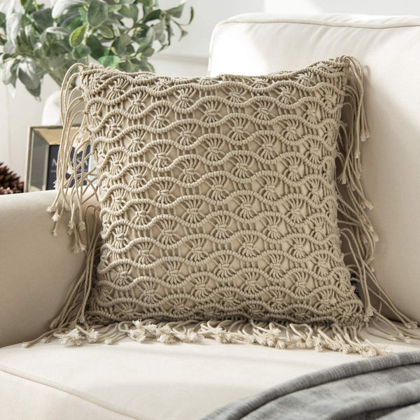 Handmade Crochet Woven Boho Throw Pillow with Tassels Cute Farmhouse P –  Modern Rugs and Decor