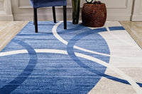 Modern Abstract Circles Blue Ivory Soft Area Rug