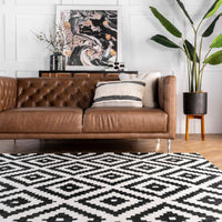 Geometric Black Contemporary Wool Area Rug