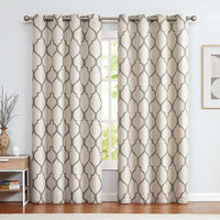 Moroccan Tile Linen Textured Curtains Printed Curtain Panel Thermal Insulated Window Treatment 1 Panel 45 Inch Beige
