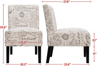 Armless Accent Chair Letter Print Fabric Living Room Chairs Contemporary Single