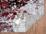 Modern Abstract Grey Ivory Red Soft Area Rug