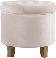 Pop by Kinfine Fabric Upholstered Round Storage Ottoman - Velvet Button Tufted Ottoman with Removable Lid, Burgundy