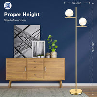 Mid Century Floor Lamp - 2 Globe Modern Standing Lamp with Foot Pedal, Frosted Glass Stand Up Lights