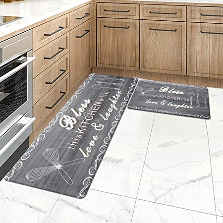 HEBE Anti Fatigue Kitchen Rug Sets 2 Pieces Non Slip Cushioned Kitchen Mats  for