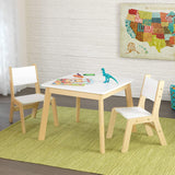 Wooden Modern Table & 2 Chair Set, Children's Furniture, White & Natural