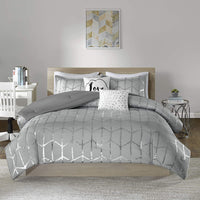 Raina Comforter Metallic Print Geometric Design Modern Trendy All Season Bedding Set