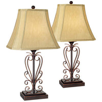Bronze Copper Scroll Lamps Set of 2 with Table Top Dimmers