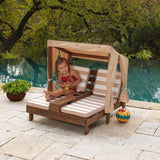 Kids Double Chaise Lounge with Cup Holders, Kids Outdoor Furniture, Striped Fabric