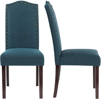 Set of 2 Luxurious Fabric Dining Chairs with Copper Nails and Solid Wood Legs (Light Gray)