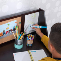 Wooden Study Desk for Children with Chair, Bulletin Board and Cabinets, Gift for Ages 5-10