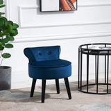 Modern Small Leisure Chair Upholstered Footstool Ottoman, Button Tufted Armless Club Chair Wingback Chair with Low Back, Velvet Style Fabric and Stable Fir Legs, Blue