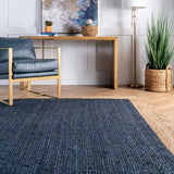 Hand Woven Jute Area Rug, Blue