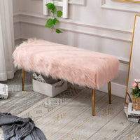 Faux Fur Modern Contemporary Fluffy Bench Gold Metal Legs