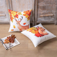 Fall Throw Pillow Cover Autumn Harvest Animals and Maple Leaves - Set of 4