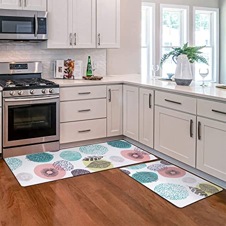 Teal Kitchen Rugs Set of 2 Kitchen Floor Mats Non-Slip Backing