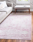 Vintage Traditional Medallion Border Pink Soft Area Rug