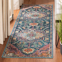 Boho Chic Oriental Medallion Distressed Area Rug, Teal / Rose